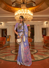 Premium Pastel Purple shaded Floral Inspired Kashmiri Pallu Saree | Handloom Weaving saree